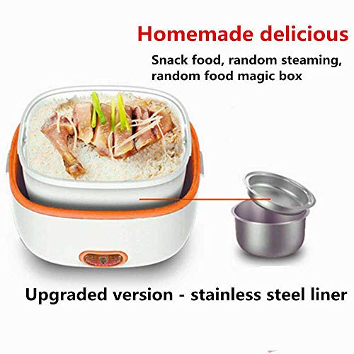 KOBWA Multifunctional Electric Lunch Box, Mini Rice Cooker, Portable Food Heater Steamer with Stainless Steel Bowls, Egg Steaming Rack, Spoon, Measuring Cup for Use in Office Outdoor School