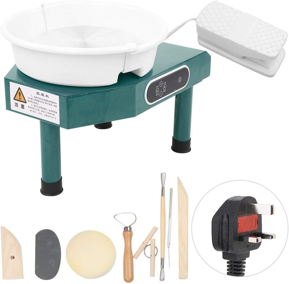 Electric Pottery Wheel, Household Ceramic Machine LCD Display Pottery Wheel Children Kids DIY Pottery Tools Kit for School Pottery Bar(350W UK Plug)