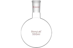 StonyLab Glass 500 ml Short Neck Round Bottom Flask, Borosilicate Glass Single Neck Heavy Wall Flask RBF with 24/40 Standard Taper Outer Joint, 500 ml