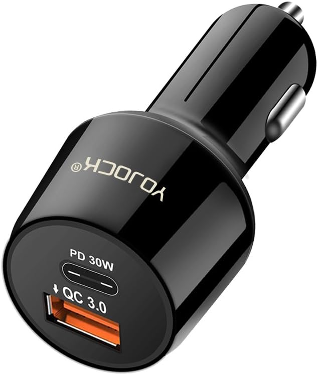 YOJOCK USB C Car Charger, 48W Fast Charging Adapter, Mobile Phone Automobile Chargers with Power Delivery 30W & QC 3.0 Fast Charge for iPhone 12/11 Pro/XR/XS Max/8 Plus, Samsung S21 S10 AirPods iPad