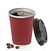 PARTY BARGAINS 50 Disposable Rippled Insulated Hot Cups with lids, 12oz Burgundy Color. No Sleeves Needed to Go Teacup. Heat Protection Coffee Espresso