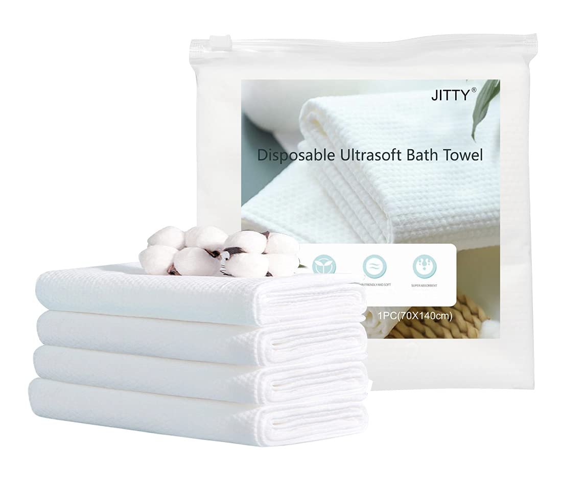 JITTY 4 Pack Disposable Bath Towels Portable Soft Cotton Towel Set for Home Guest Bathroom Hotel Travel Spa Gym Hospital Highly Absorbent 70x140cm