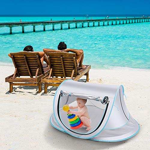 SUNBA YOUTH Baby Tent, Portable Baby Travel Bed, UPF 50+ Sun Shelters for Infant, Pop Up Beach Tent, Baby Travel Crib with Mosquito Net, Sun Shade ... (Gray)