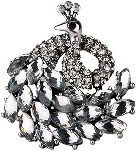 YACQ Jewelry Women's Crystal Peacock Stretch Rings Scarf Ring Buckle Clip Women