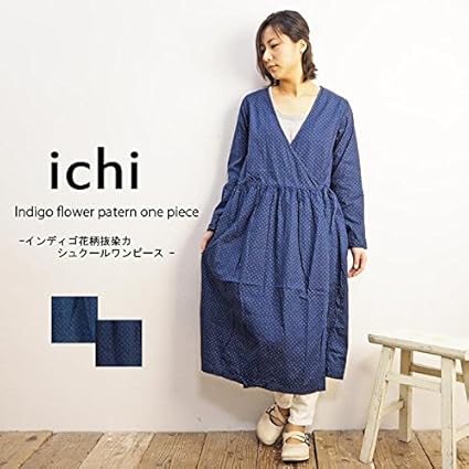 Amazon イチ Ichi インディゴ 花柄 抜染 カシュクール ワンピース Lt Fサイズ B Navy ネイビー ワンピース チュニック 通販