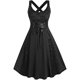 Rosegal Womens Plus Size Sleeveless Gothic Dresses | Sleeveless, Wrap V-Neck, Gothic Vintage 50S, Spaghetti Strap Swing Cocktail Rockabilly, Wedding Party Maxi