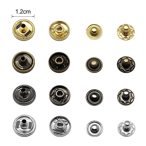 Yotako 40x 12mm Jeans Button Tack Buttons Metal Replacement Kit + 40x 12mm Metal No Sewing Popper Button Snap Fasteners Kit For Leather Clothing Wallet