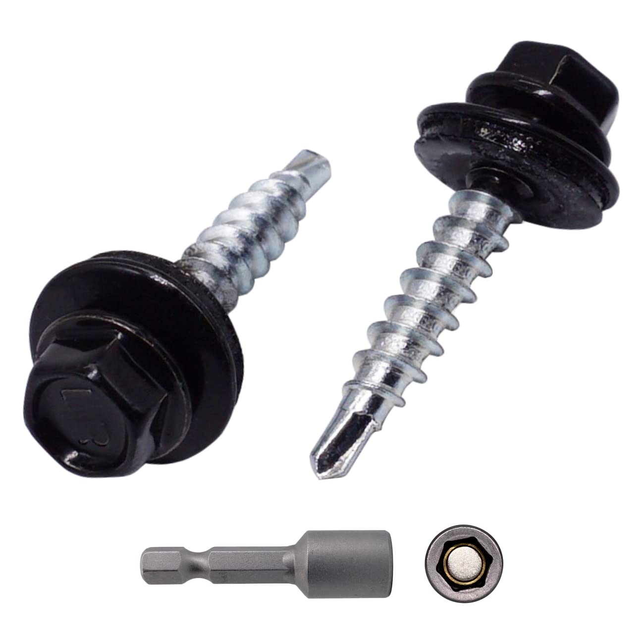 (Pack of 250 pcs) Metal Roofing Screws, 4.8 x 25 mm Painted Self-Drilling Screws With EPDM Washers, Sheet Metal Hex Screw (250, Jet Black RAL 9005)