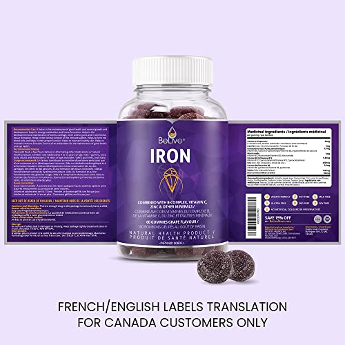 BeLive Iron Gummies with Vitamin C, A, B Complex, & Folate