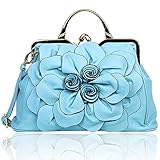 Coofit Light Blue Lady's 3D Rose Flowers PU Leather Fashion Handbag Shoulder Bag