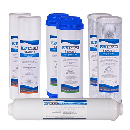 NU Aqua Reverse Osmosis Water Filter System Replacement Set - 4 Stage 1 Year Under Sink Kit - Includes Sediment, Carbon Filters, Parts & Fittings - Universal RO Filtration Cartridge Pack