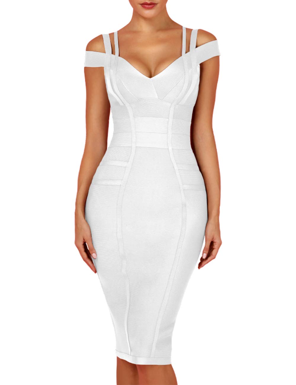 Photo 1 of (xs) whoinshop (bagged) Women's Rayon Sexy V Neck Bodycon Clubwear Party Bandage Dress White XS