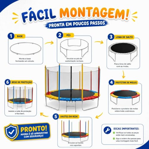 Pula Pula Infantil Cama Elástica Grande 3,05m CIRCUS Suporta até 300 kg Com Rede De Proteção E Escada