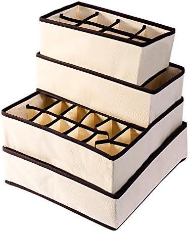 KeyFun Closet Underwear Organizer Foldable Storage Box Drawer Divider Kit Set of 4 Beige
