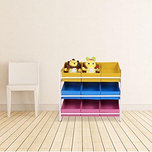 Deluxe Multi-Color 3 Tier Kids Toy Organizer with 9 Movable Storage Bins for Kids Bedroom Playroom (Multi-color)