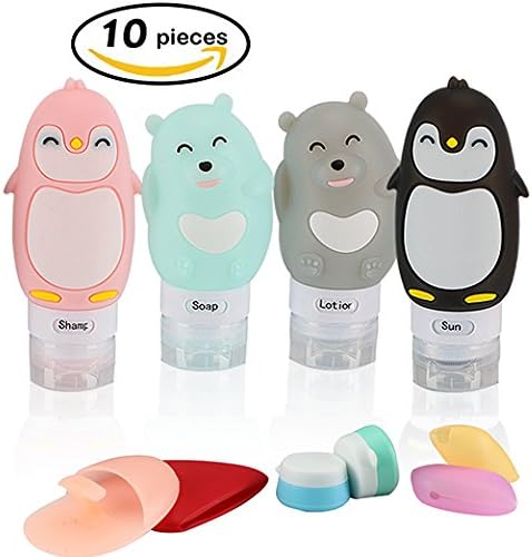 Travel Bottles Set Portable FDA approved TSA approved 100% BPA Free Leak Proof toiletry bottles Silicone cosmetic Containers cute travel Carry-on cream jars with lids for women men (3 oz 2.6 oz 10ml)