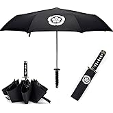 Cool Lemon Samurai Katana Master Sword Hilt Handle Folding Umbrella Anime Portable Travel Japanese Ninja Compact Umbrellas Windproof, Black Glue Anti UV, Business Birthday Gift for Men