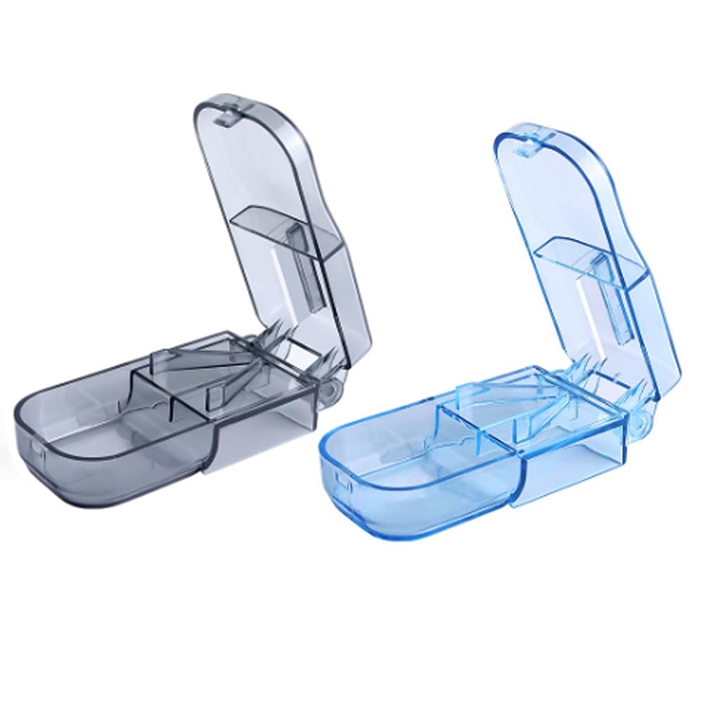 IKAAR 2pcs Pill Cutter Pill Splitter with Blade and Storage Compartment for Small or Large Pills Cut in Half Quarter for Tablet Vitamin Medicine