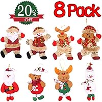 AMENON Plush Christmas Ornaments Set, 8 Pack Christmas Tree Plush Hanging Ornaments Decorations Santa/Snowman/Elk/Bear Ornaments for Christmas Tree Pendant Festive Season Holiday Party Decor