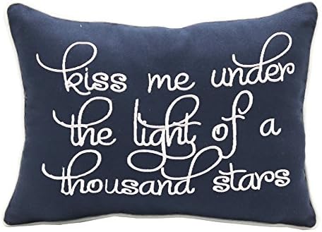 YugTex Pillowcases Kiss me under the light of a thousand stars Embroiderd Throw Pillow covers Christmas gift , Valentines Gifts, Wedding Gifts ,Funny gift Woke out (10"x14", Navy - Kiss)