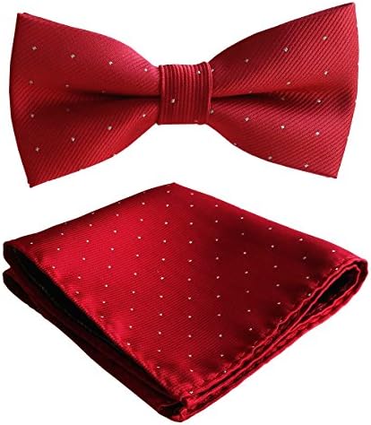 Simpowe Mens Polka Dot Pre Tied Bow Tie and Pocket Square Set
