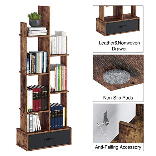 Rolanstar-Bookshelf-Bookcase-with-Drawer-Free-Standing-Tree-Bookcase-Display-Floor-Standing-Storage-Shelf-for-Books-CDs-PlantsUtility-Organizer-Shelves-for-Living-Room-Bedroom-Home-Office