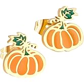 Cute Pumpkin Stud Earrings Gold Pltaed Dainty Enamel Halloween Party Jewelry Thanksgiving Fall Earrings for Women Hypoallergenic Trendy Jewelry