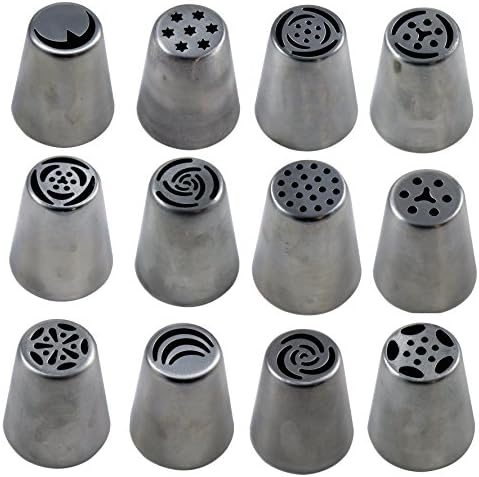 Russian Piping Tips 12PCS/SET Stainless Steel Large Size Icing Set DIY Coupler Nozzle And Reusable Pastry Bag