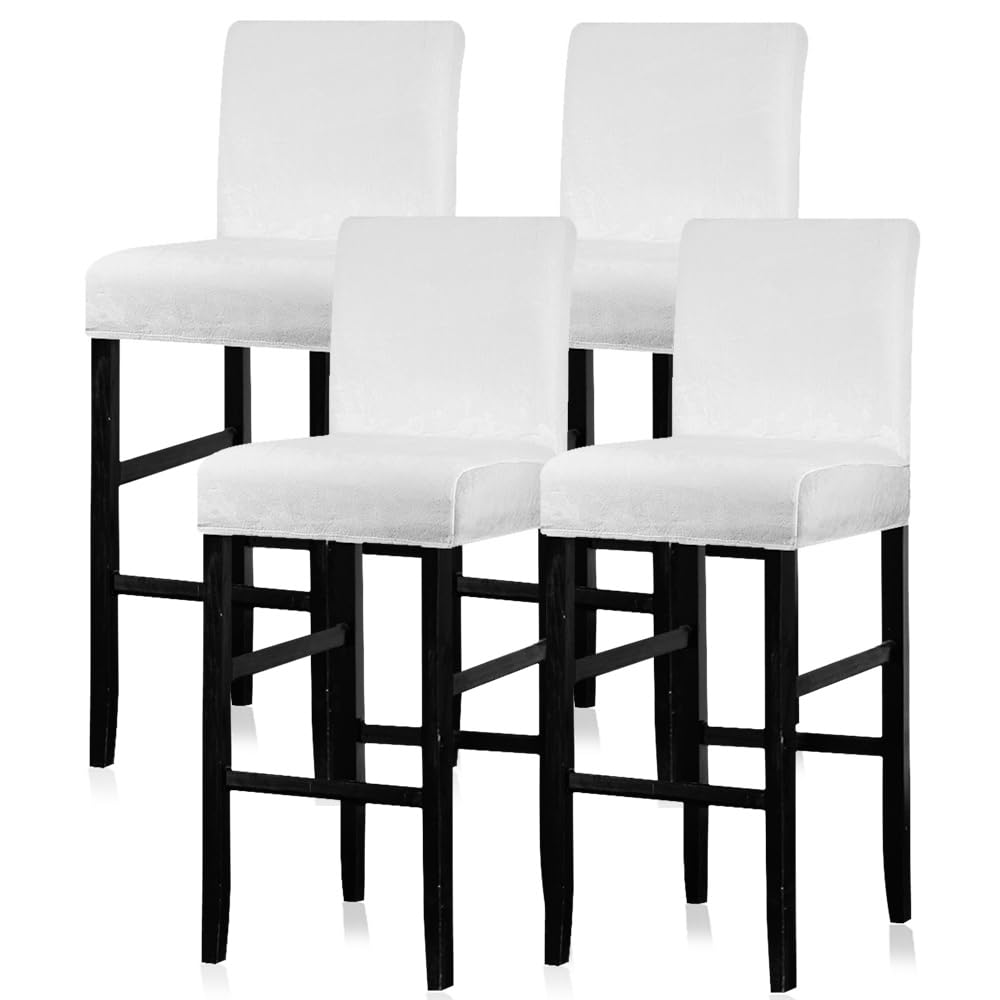 Photo 1 of Lellen Bar Stool Covers Set of 4 - Velvet Chair Cover, Stretch Bar Stool Seat Covers, Removable Bar Chair Covers with Backs, Counter Height Bar Stool Chair Covers for Kitchen Dining Room Café (White)