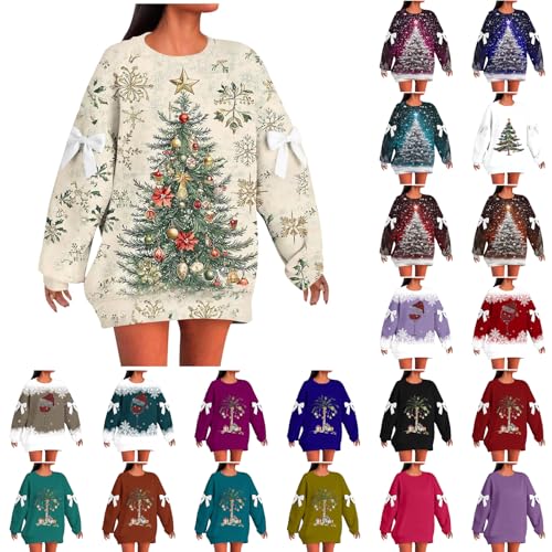 Christmas Jumpers for Women Oversized Funny Christmas Tree Printed Jumper Plus Size Novelty Xmas Sweatshirts Graphic Shirts Winter Pullover Tops Blouse Ugly Xmas Jumpers Ladies