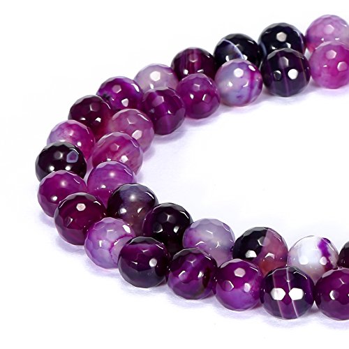 BRCbeads Gorgeous Natural Purple Stripce Agate Gemstone Faceted Round Loose Beads 10mm Approxi 15.5 inch 35pcs 1 Strand per Bag for Jewelry Making