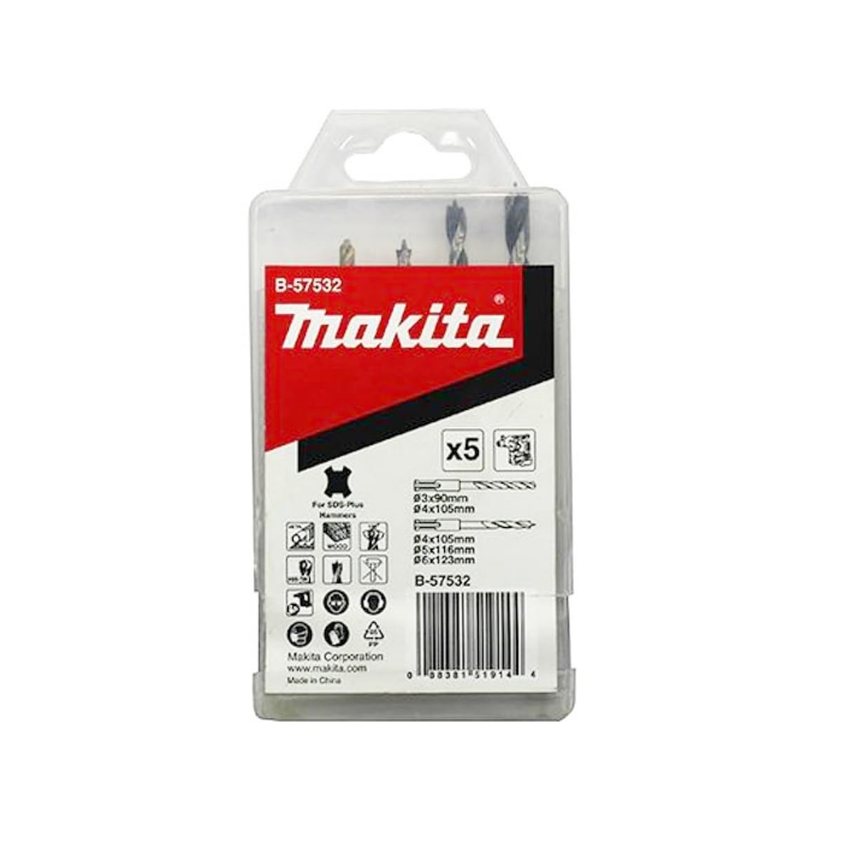 Makita B-57532 5 Piece SDS-Plus Drill Bits