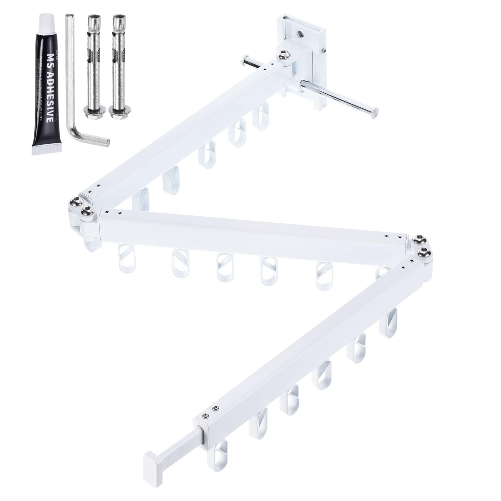 Uxcell Clothes Drying Rack Wall Mounted, Laundry Drying Rack, Retractable Clothing Rack, Collapsible Clothes Hanging Rack (Tri-Fold), Laundry, Bathroom, Balcony, Bedroom, White