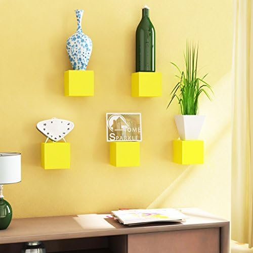 Home Sparkle Wooden Cubes Shelf (Set of 5, Yellow)