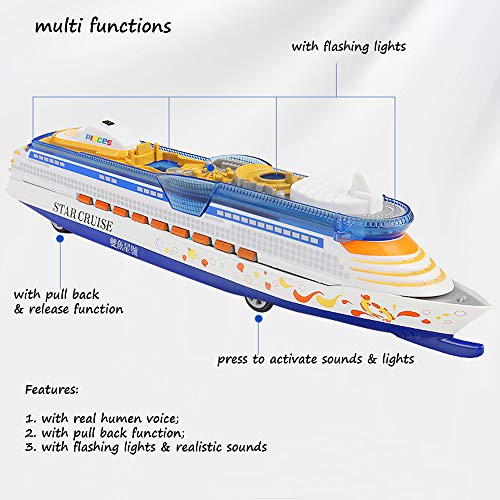 CORPER TOYS Ship Toy Die Cast Metal Cruise Ship Model Ocean Liner Boat Pull Back Toy for Kids with Flashing LED Lights and Sounds