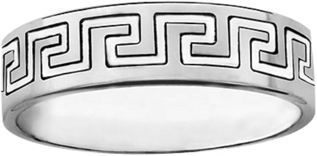 Bague Ancienne En Argent Massif 925 – Jonc Alliance Motif Grec – Taille 57