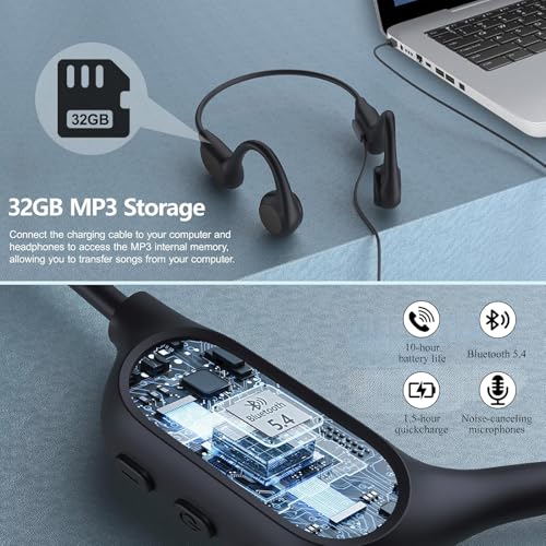 Bone Conduction Headphones, Swimming Headphones,Open Ear Sport Earphones, Wireless Bluetooth 5.4 built-in MP3 Player 32G Memory, IPX8 Waterproof Earphones for Swimming, Running,Cycling,Hiking