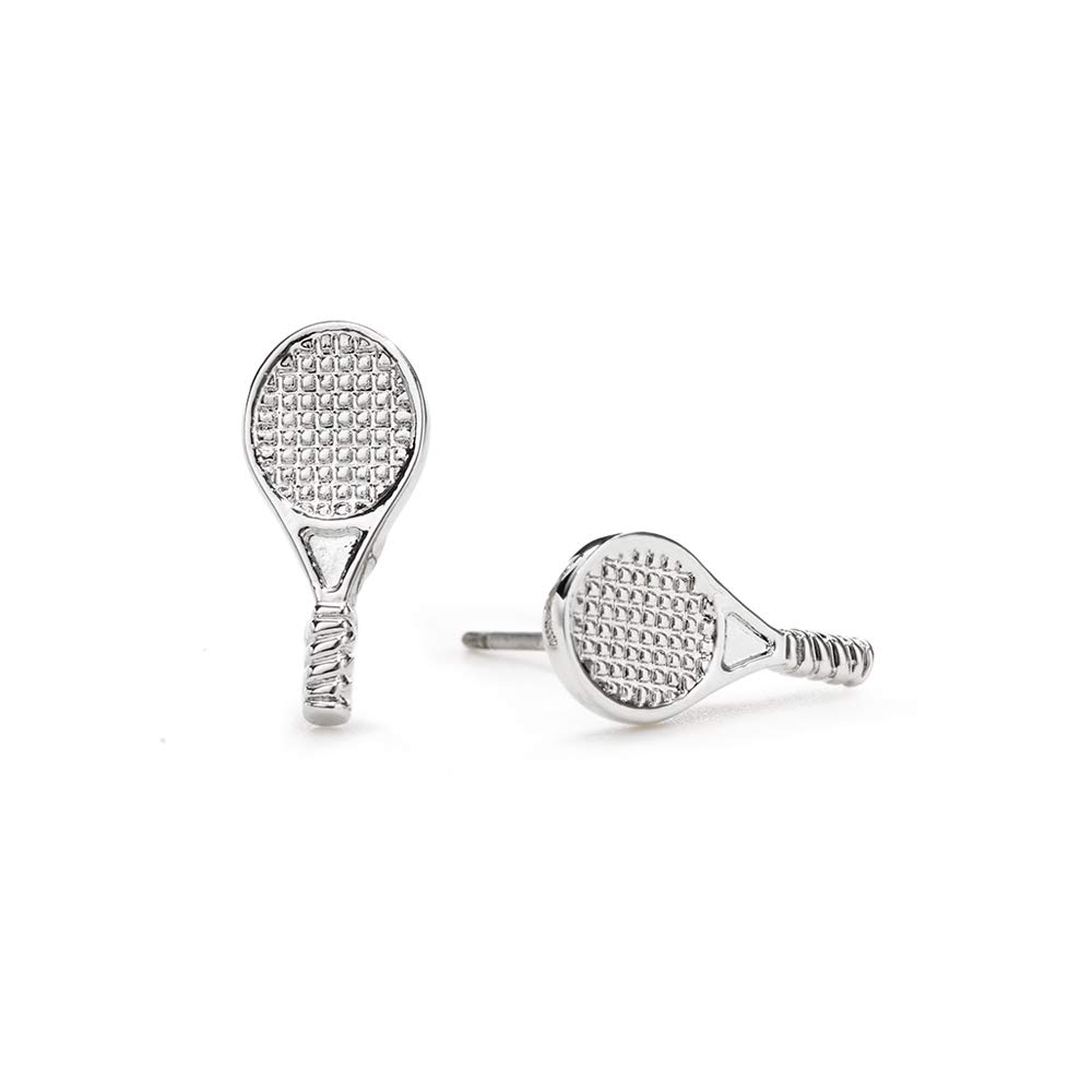 GIMMEDAT Tennis Racket Silver Post Earrings Silver Plated Jewelry | Lead Nickel Free