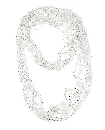 NYFASHION101 Silver-Tone Beaded Skinny Fishnet Infinity Loop Scarf - White