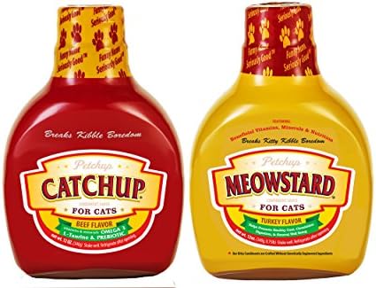 Petchup - Nutritional Gravy Food Topper Condiment for Cats! The Perfect Dry Cat Food Complement with Brand New Formula! Low Calorie &amp; Gluten-Free. Available in Meownaise, Catchup &amp; Meowstard Flavors!