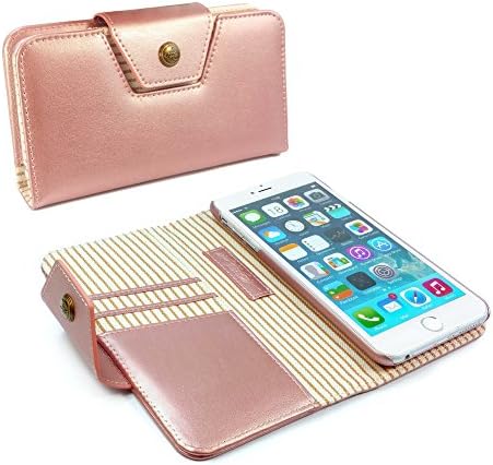 Alston Craig E8_93 Genuine Leather Ladies Magnetic RFID Blocking Purse Wallet Case Cover for Apple iPhone 6s - Rose Gold