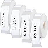 D30 Labels Tape,920 PCS Label Maker Tape Compatible with Phomemo D30 Label Maker 14mm x 30mm (0.55 x 1.18 Inch), Waterproof Adhesive Office Label Printer Paper 4-Roll