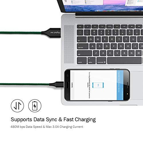 Digital Ant Gen-X Micro USB + USB-C/Type-C + i-Product 3 Tips in 1 Nylon Braided Magnetic Charging Cable, Support 3.0A Fast Charging & Data Transfer (Green 3-Pack, 5 Feet)