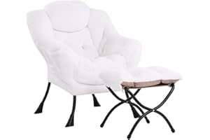 SESHINELL Lazy Chair with Ottoman, Modern Accent Chair Contemporary Lounge Leisure Sofa Chair with Armrests, Reading Chair and Folding Footstool Set for Living Room, Bedroom, Office