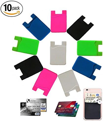 YUYIKES 10 Pcs Phone Card Holder Silicone 3M Adhesive Stick-on ID Credit Card Wallet Phone Case Sleeve Pocket for All Smart Phones Table Refrigerator Door Mixed Colors