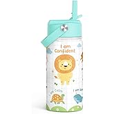 Animal Water Bottle 12oz for Kid Stainless Steel with Straw Lid, Kids Water Bottle, Travel Tumbler, Inspiration Gifts for Girls Boys, Birthday Christmas Back To School