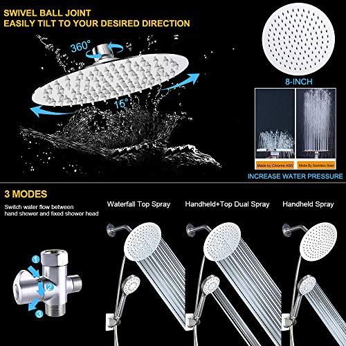 image for Shower Head with Hose, High Pressure Stainless Steel 8 Inch Rain Showe