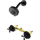 BEIYI 2 Handle Shower Faucet and 5 Mode Shower Head, Matte Black Two Handle Shower Faucet Bathroom Shower Trim Kit with Rough-in Valve, BY2H002