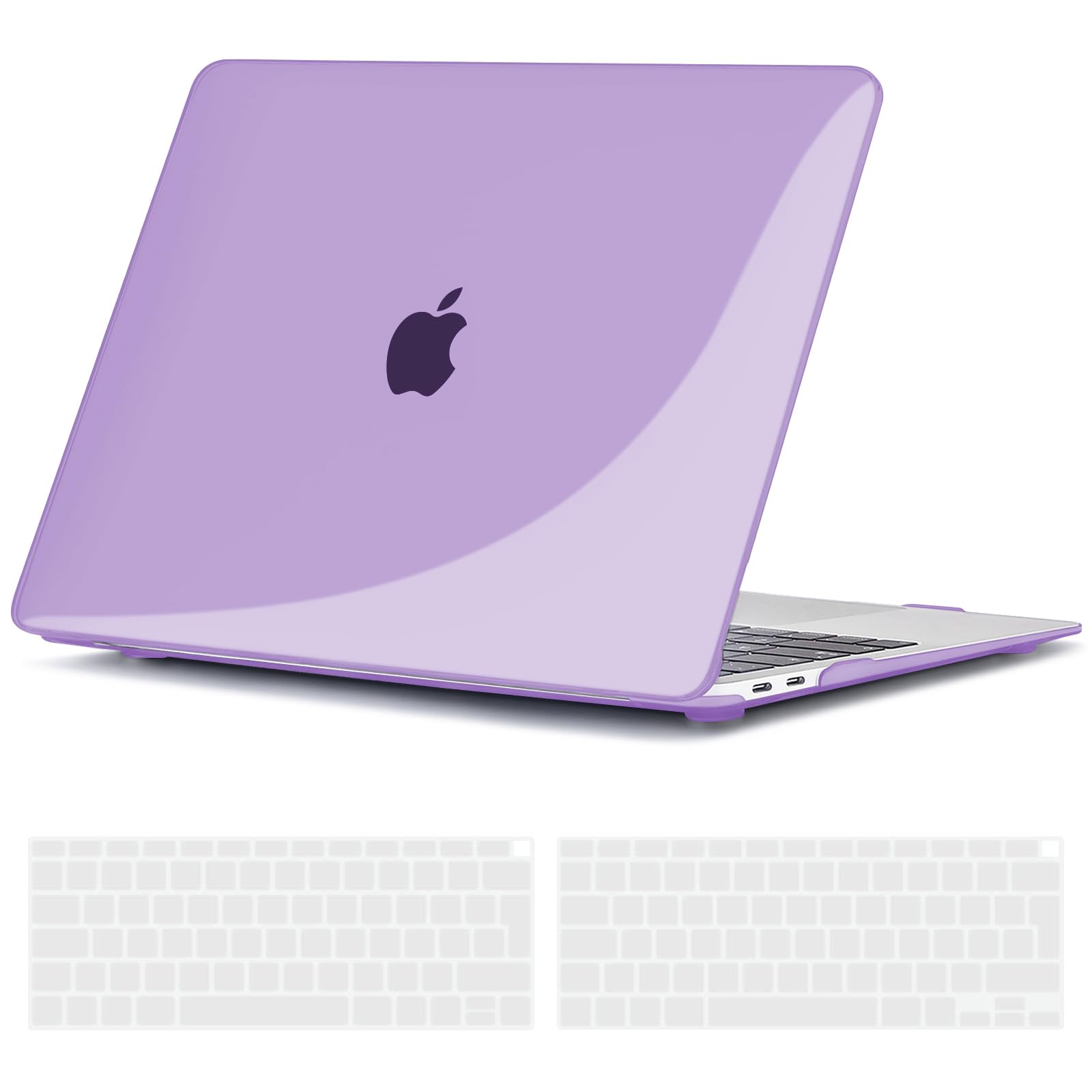 TECOOL Case compatible with MacBook Air M1 & MacBook Air 13 inch Retina 2020 2019 2018 (A2337 A2179 A1932), Plastic Snap On Hard Shell Cover & UK EU Keyboard Protector, Crystal Lilac (Glossy) — image 1