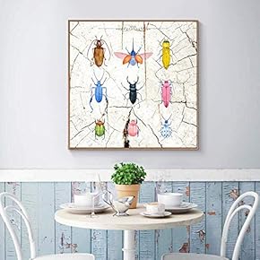 Framed Canvas Wall Art for Living Room, Bedroom Wood Panel Insects Illustration Canvas Prints for Home Decoration Ready to Hang - 16x16 inches